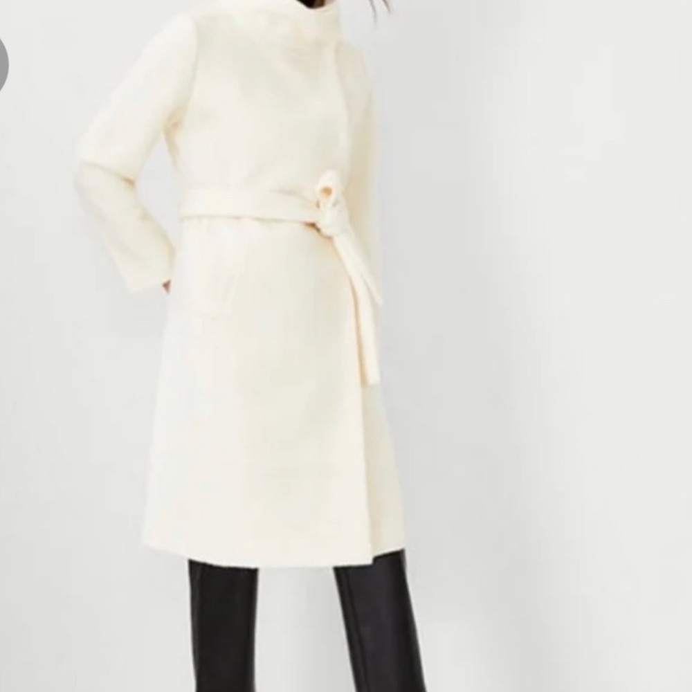 Ann Taylor Belted Funnel Neck Coat L - Picture 3 of 14